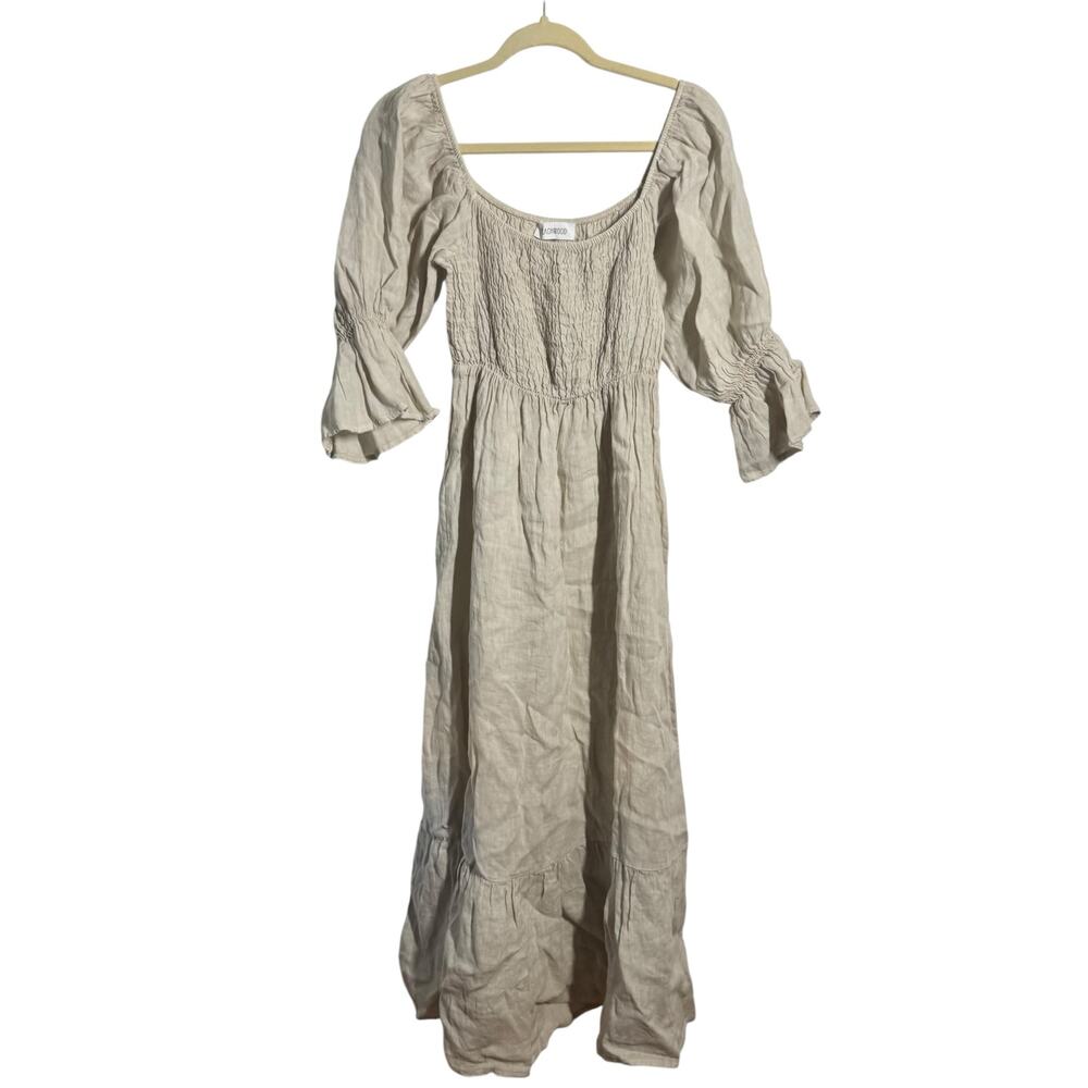 Women’s Cream Midi Smocked Waist Dress
